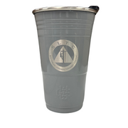 light gray tumbler with sltc logo on it