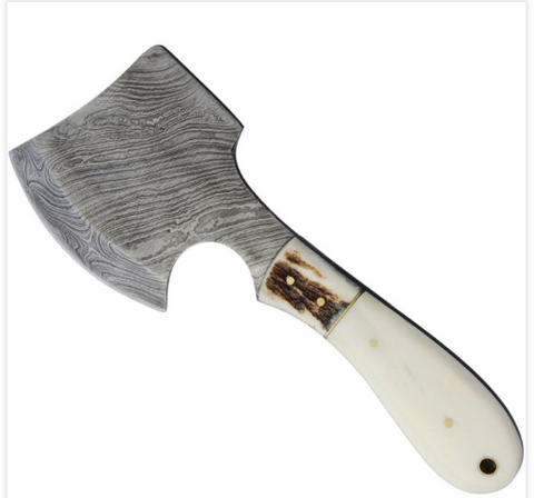 Smooth Bone Damascus Hatchet