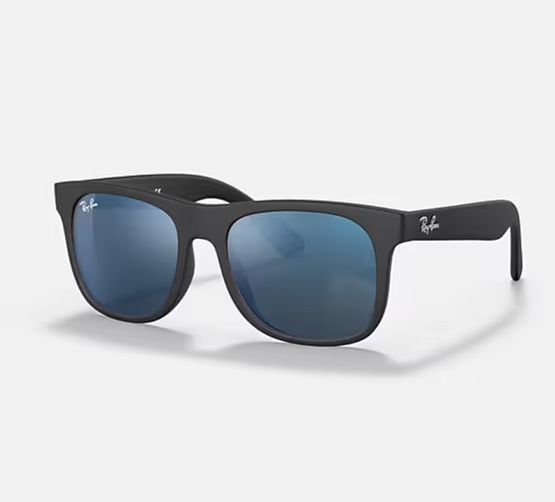 RayBan Kids- Justin Rubber Black w/Blue Mirror Lens