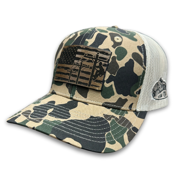 camo hat with lineman leather patch